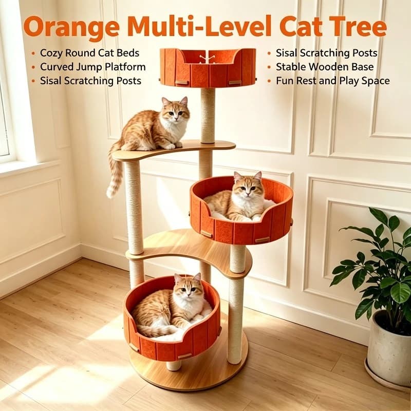 Space‑Saving Solid Wood Large Multi‑Level Cat Tree Villa Sisal Scratching Post Climbing Frame for Indoor Cats