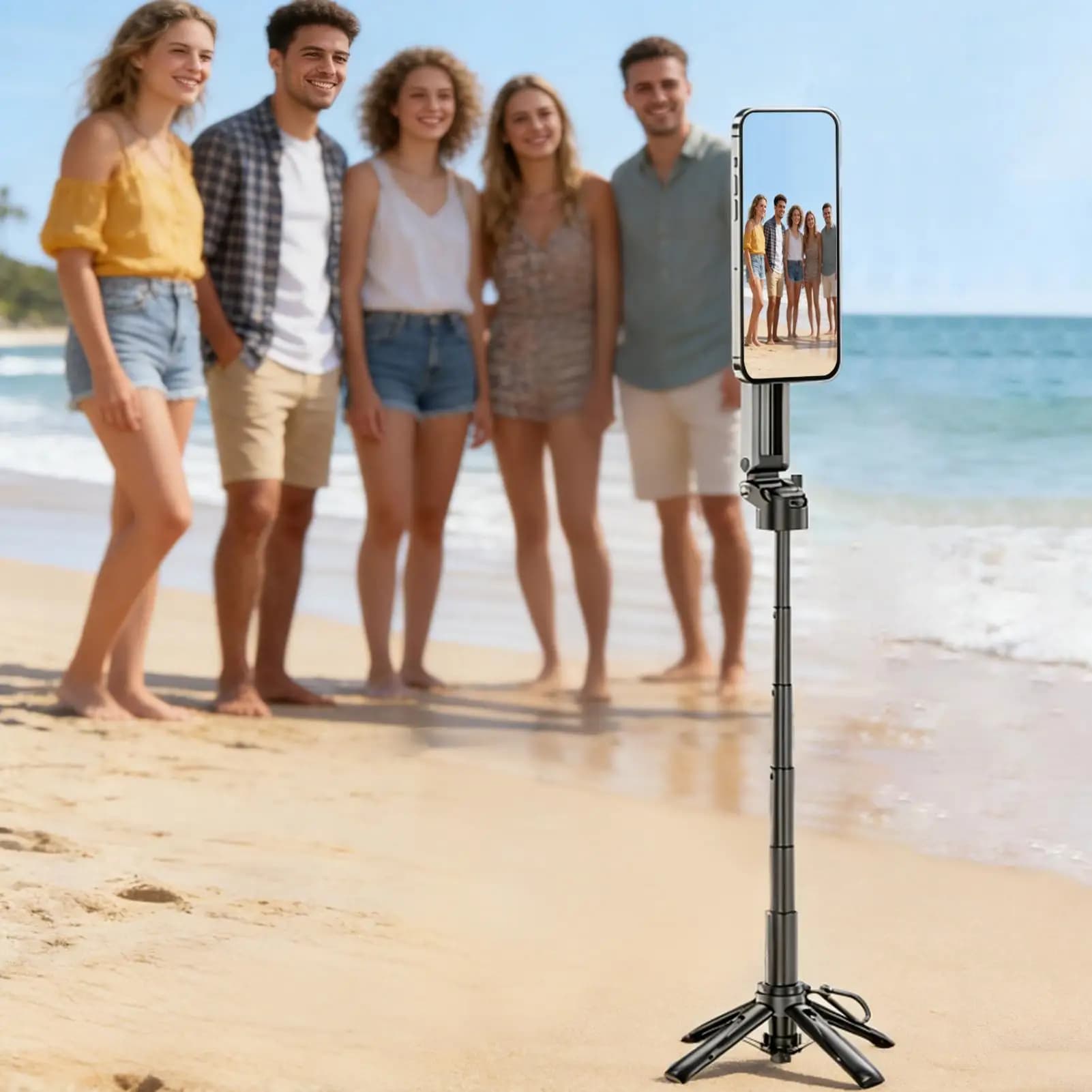 Treppiede per telefono Selfie Stick portatile magnetico Supporto per telefono allungabile ruotabile a 360 gradi con telecomando wireless per la registrazione video