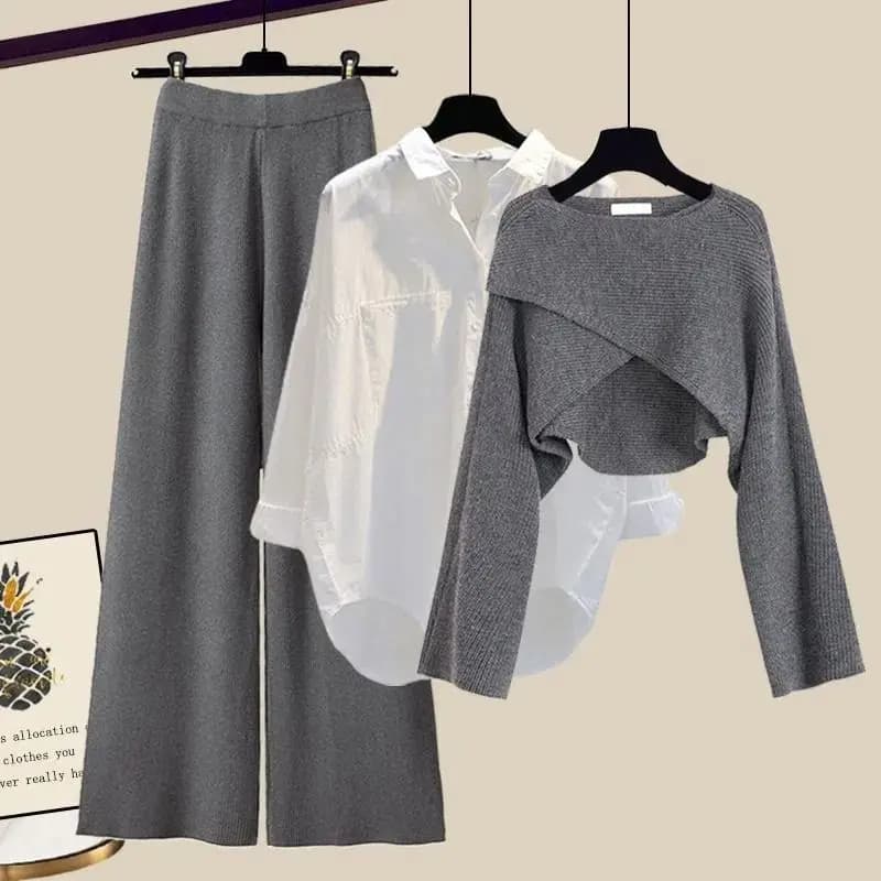 Women's Winter Autumn Short Sweater Shirts Knit pants Set of 1 or three pieces Women's Short Top Shirt Pants Dresses 2025