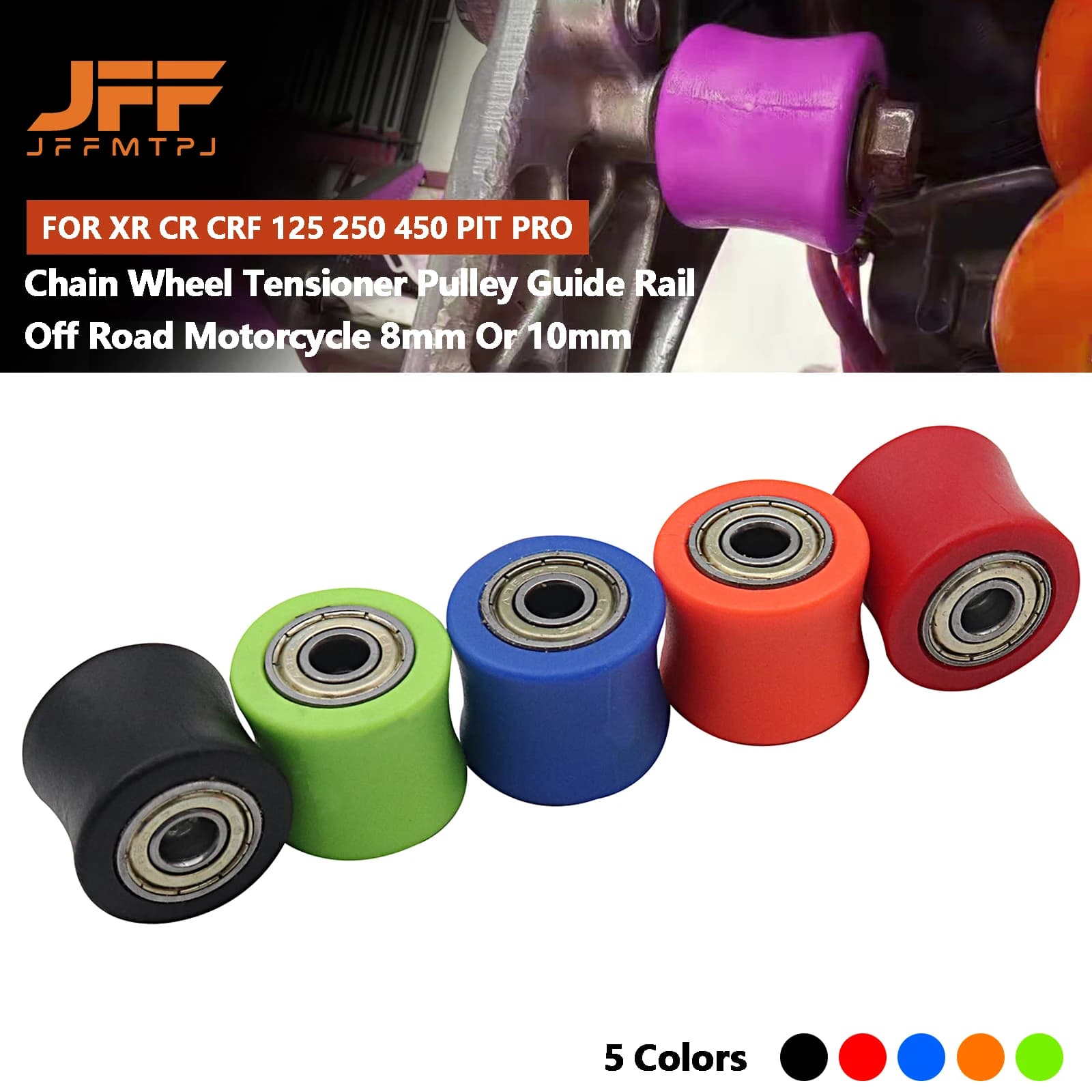 Motorcycle Motorbike 8mm or 10mm Chain Roller Tensioner Pulley Wheel Guide for XR CR CRF 125 250 450 Pit Pro Dirt Bike Motocross