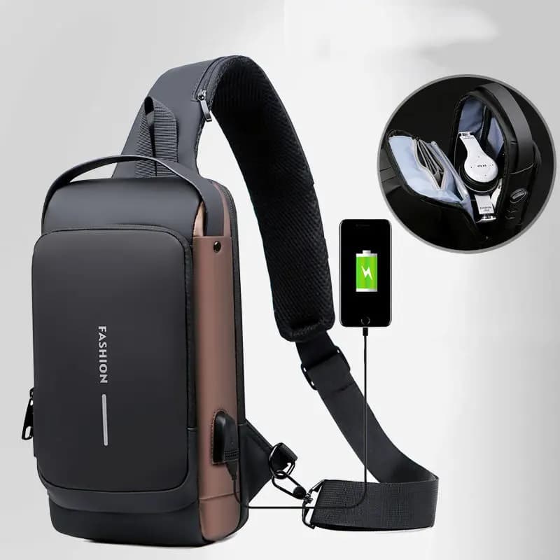 Men Anti‑Theft Chest Bag Waterproof Crossbody Bag Multifunctional USB Charging Port Casual Travel Shoulder Bag for Men Chest Bag
