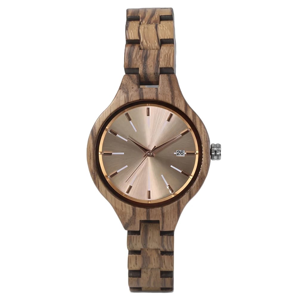 Fashion Wooden Watch for Women Elegant Simple Style Sandalwood Material Analog Pointer Calendar Quartz Wristwatch