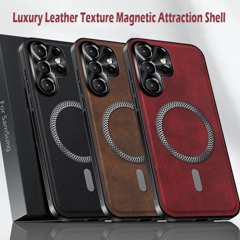 Custodia in pelle PU di lusso per Samsung Galaxy S25 S24 Ultra Plus S25 FE S24 FE Magsafe Protezione lente magnetica Custodia antiurto