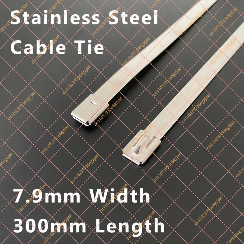 100pcs 304 Stainless Steel Self-Locking Cable Tie 7.9x300mm Fixed Bridge Clamp, Anti-Theft Marine Replacement Parts
