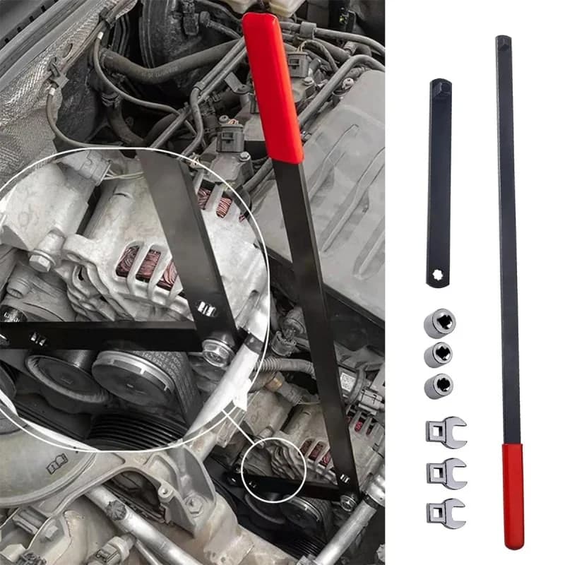Set di chiavi per puleggia tenditrice per strumento di regolazione della tensione della cinghia universale da 8 pezzi con leva di estensione per riparazione di manutenzione di veicoli per camion auto