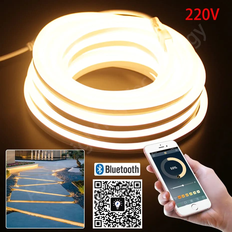 LED Neon Strip 220V 2835 120 LEDs/m Flexible Neon Lamp Light Waterproof Outdoor Holiday Decorative Bluetooth WiFi Tuya Smart APP