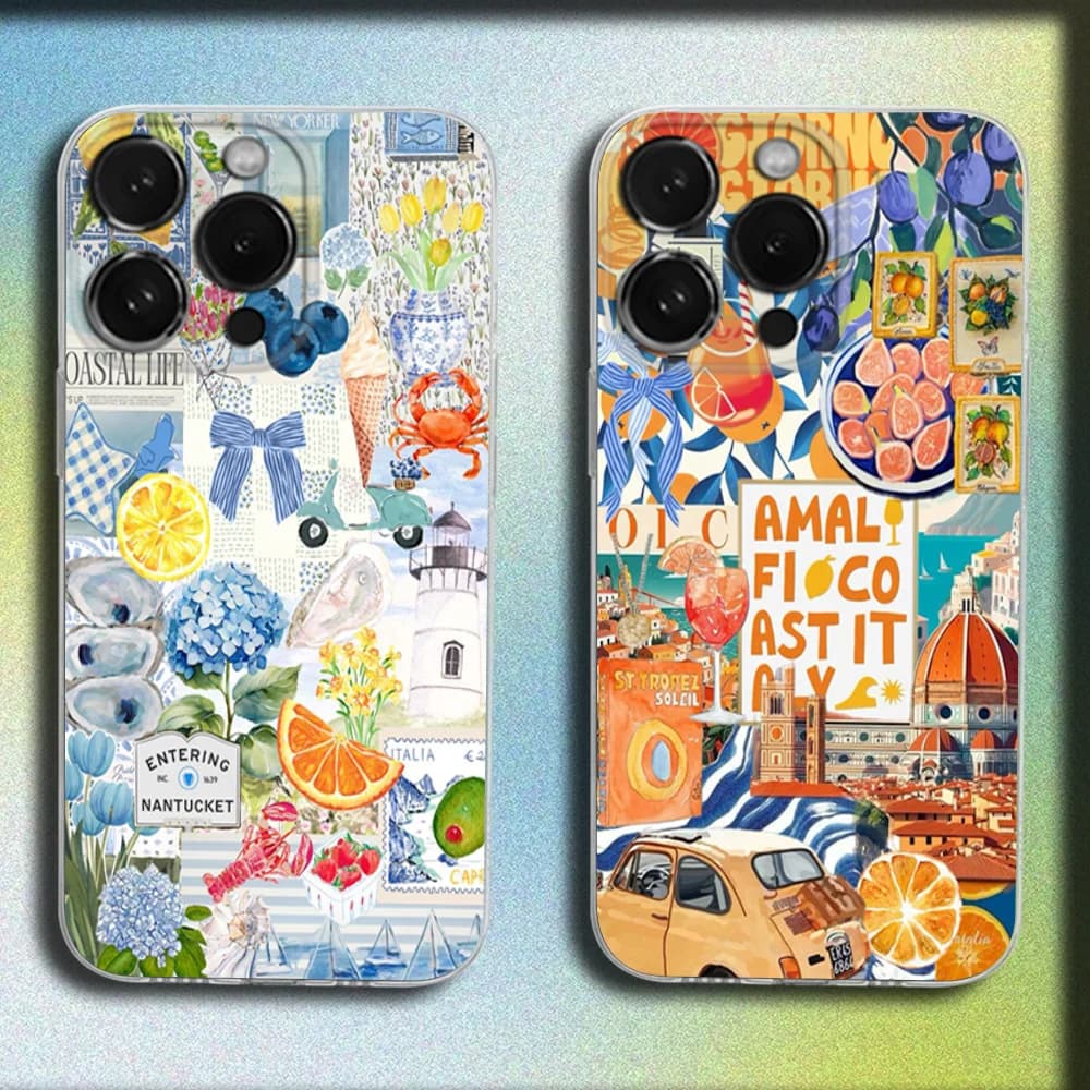 Ocean Wine Glass Lemon Ltaly Fuit Phone Case For iPhone 16,15,14,13,12,11 Plus,Pro,Max,XR,XS,Plus,SE,Mini Transparent Soft Cover