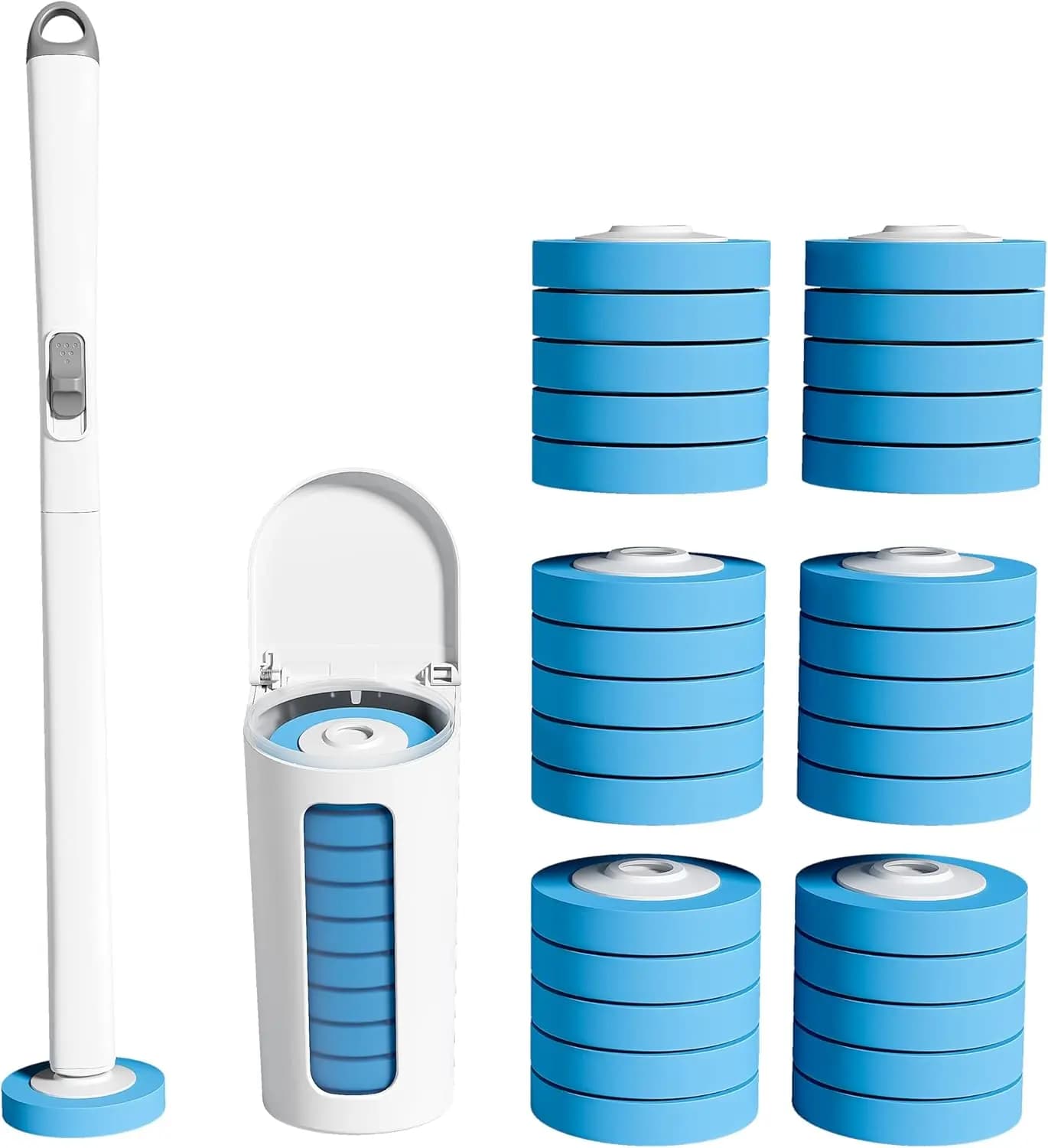 Disposable Toilet Bowl Brush with Toilet Wand 30 Refill Heads, Toilet Bowl Cleaner Wands,Toilet Cleaning System Starter Kit(Wand