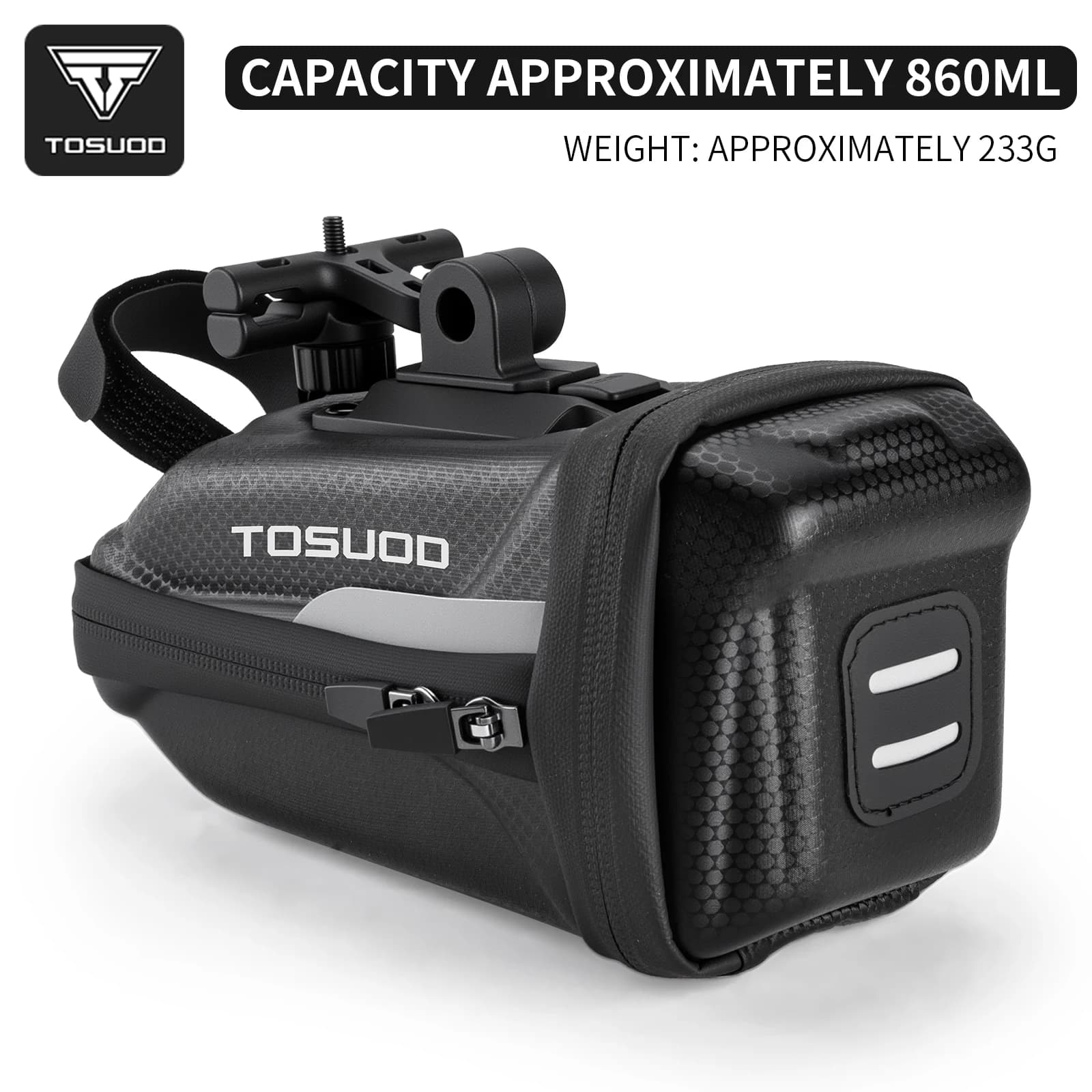 TOSUOD Bike Top Tube Bag Hard Shell Cycling Frame Bag with Light Mount Reflective Strip for MTB Road Bike Riding