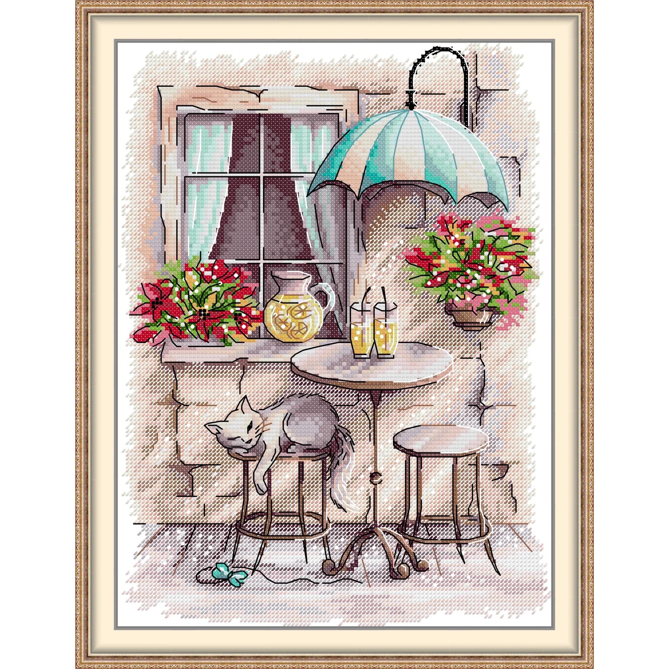 News Pre-Printed Cross Stitch Kit, Stamped Aida Fabric With DMC Threads, Embroidery Kit - A Leisurely Afternoon