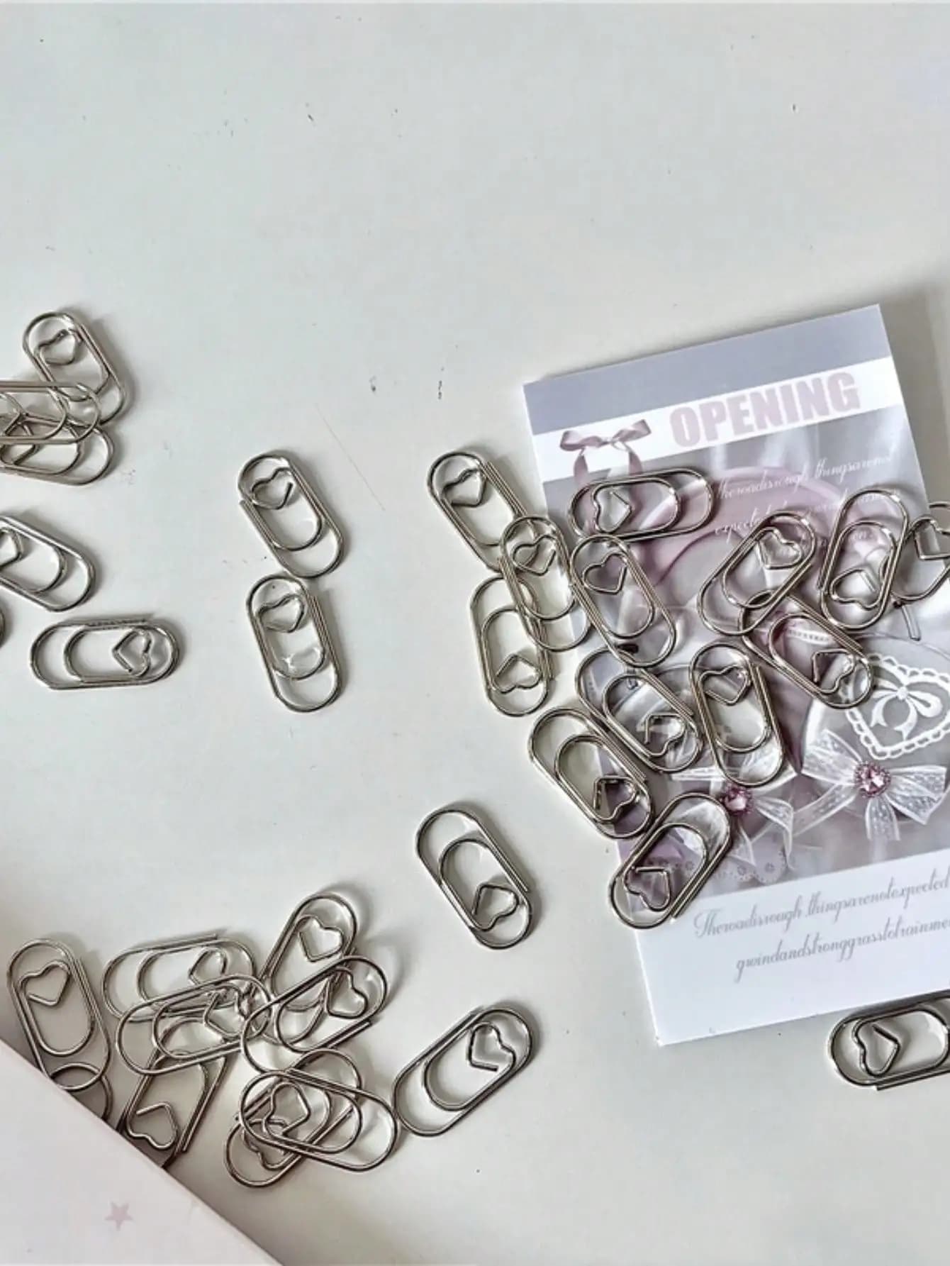 1 Set Paper Clips Y2K Advanced Sense Silver Metal Heart Paper Clip Girl Kpop 3-Inch Photo Card DIY Packing Folding Back Card Fixed Decor Pin,Back To School,School Supplies