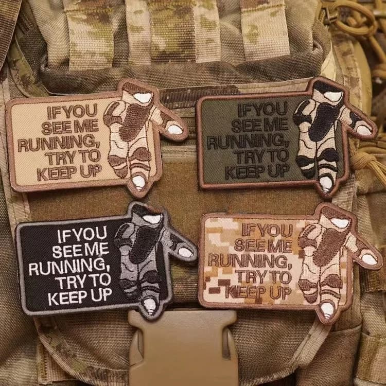 EOD Morale Badge se mi vedi Running prova a tenere in alto ricamato Hook & loop patch Tactical Armband zaino Sticker