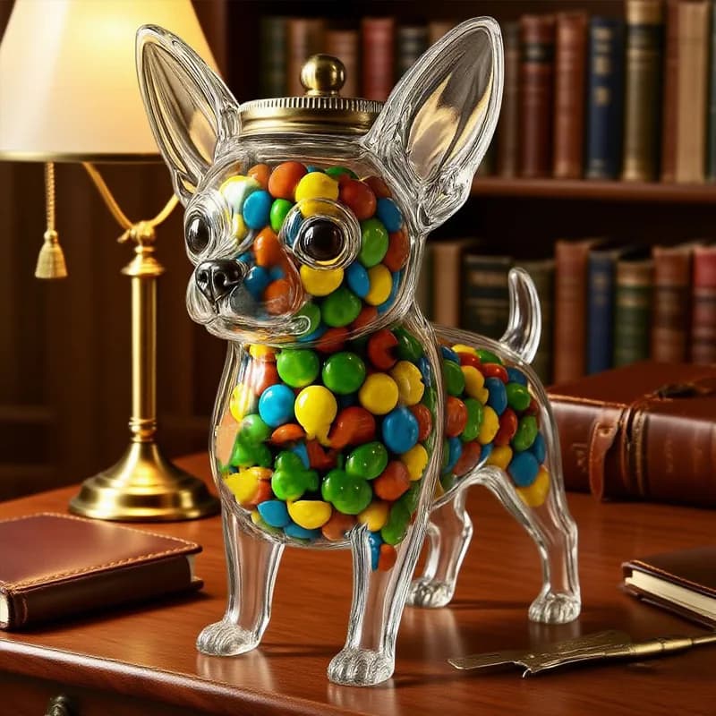 Contenitore a forma di Chihuahua per conservare la freschezza, barattolo per dolcetti per cani Chihuahua, contenitore ermetico in vetro per alimenti per animali domestici, per cucina, Natale