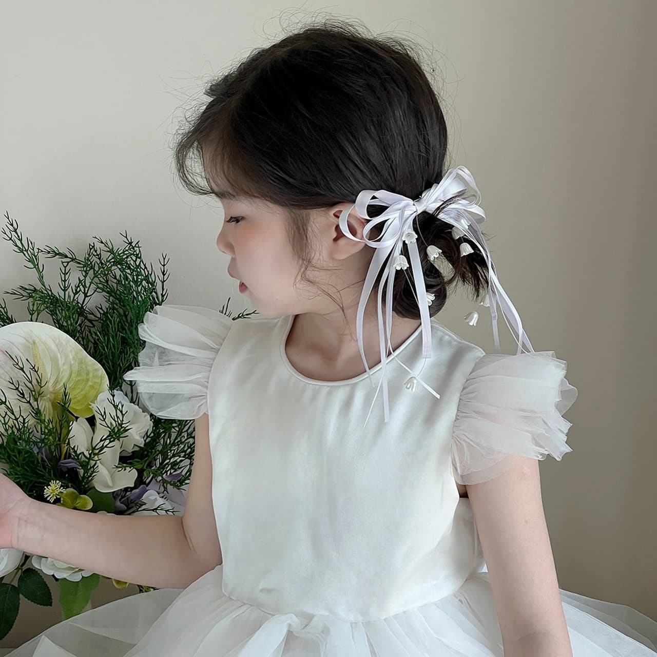 Flower-shaped Pearls Pendant Bow Hair Clip with Tassels Ribbon Sweet Girls Duckbill Clips Gentle Hair Accessory Women Headpiece