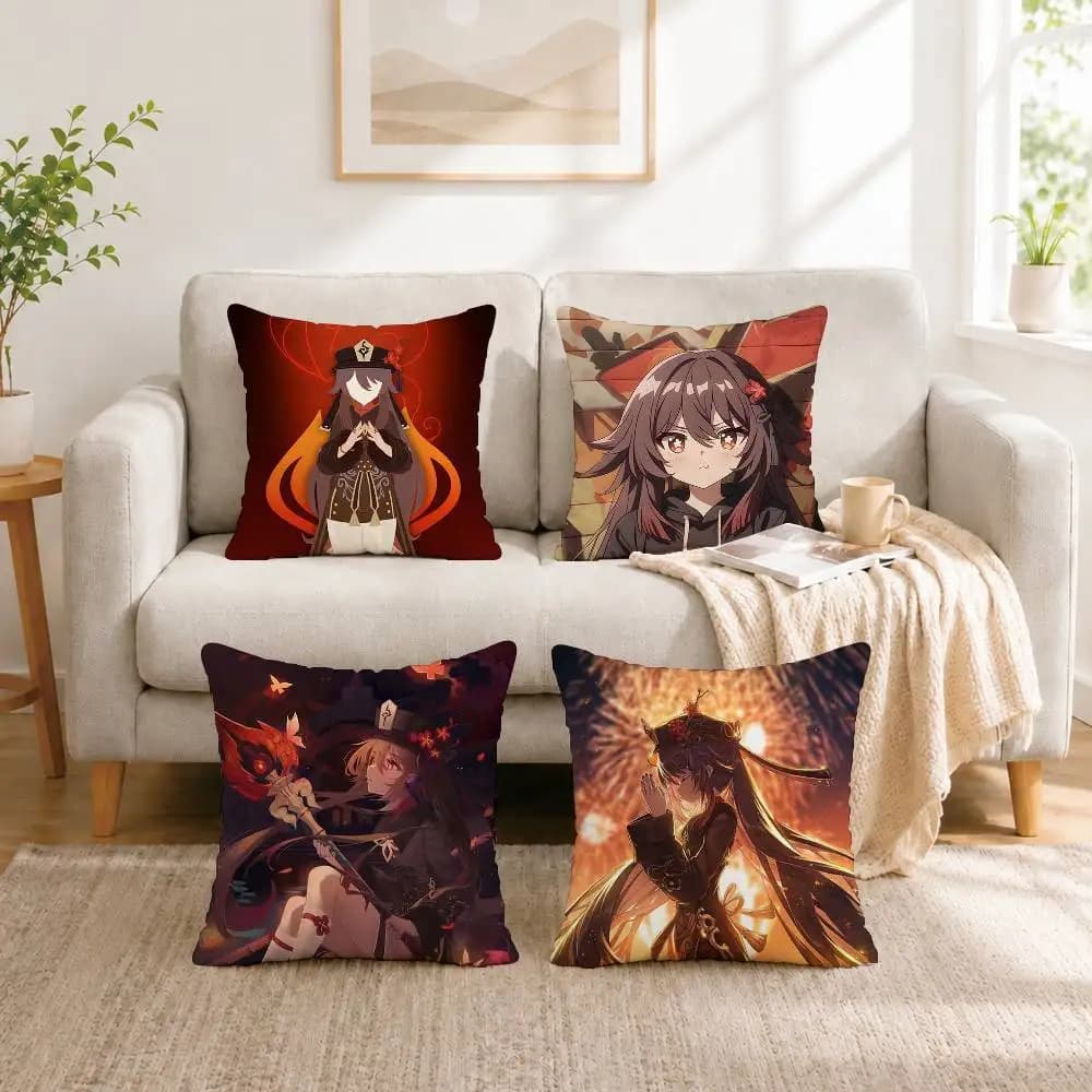 Game Genshin Impact HuTao Square Double-Sided printed Pillow Case Bedroom Bedside Pillow Sofa Cushion Cover Gift