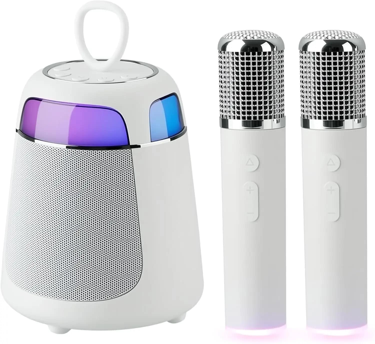 Macchina per Karaoke Portatile con 2 Microfoni Wireless, Altoparlante Bluetooth, Modificatore di Voce e Luci per Bambini e Adulti