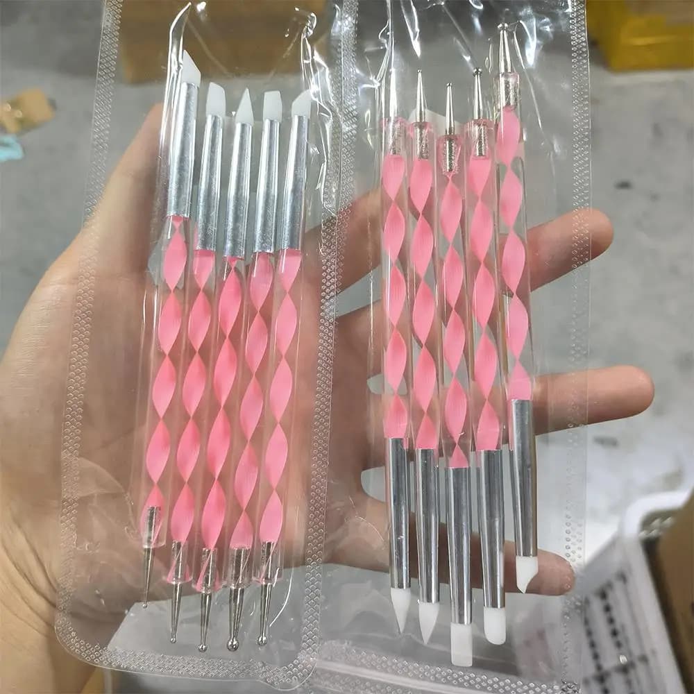 5 pz/set Double-Ended Intagliare e Unghie Che Punteggia Penna 2In1 Scultura In Silicone Pennello Del Fiore per UVGel Polacco Manicure Salone Pittura Penna