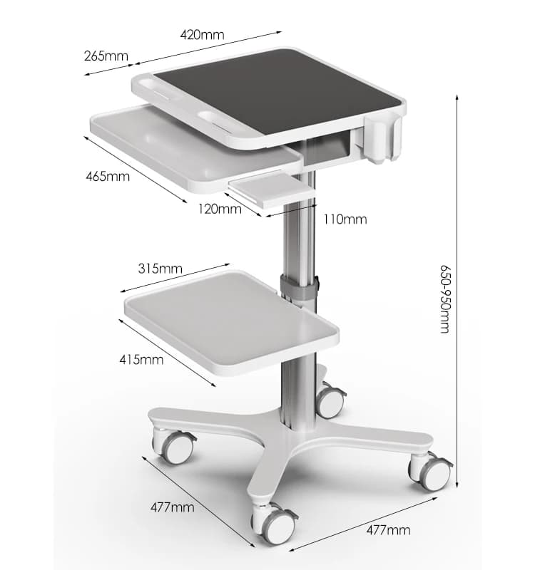 Carrello medico ospedaliero in lega di alluminio Carrello per stazione di lavoro medica per computer portatile per infermiere Supporto manuale OEM