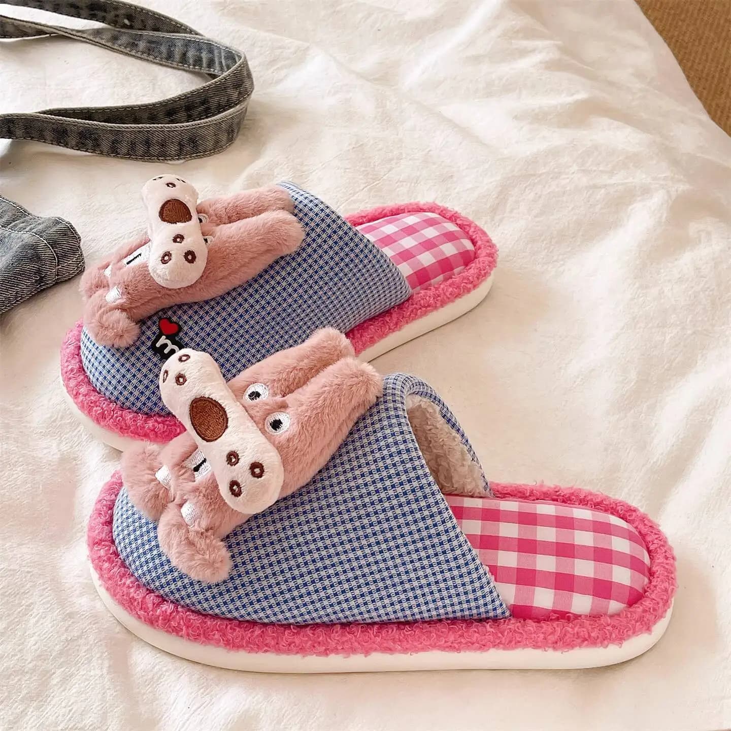 Pantofole da donna in cotone per cani carini autunno inverno dopamina per interni casa antiscivolo suola morbida scarpe chiuse foderate in pile caldo