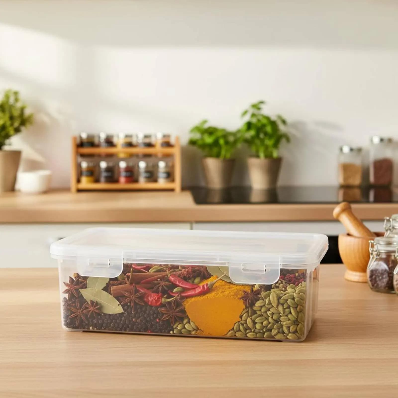 Contenitore Trasparente per Spezie Salvaspazio, Scatola Trasparente per Condimenti, Organizzatore per Dispensa con Coperchio Facilmente Accessibile, Contenitore Impilabile per Alimenti