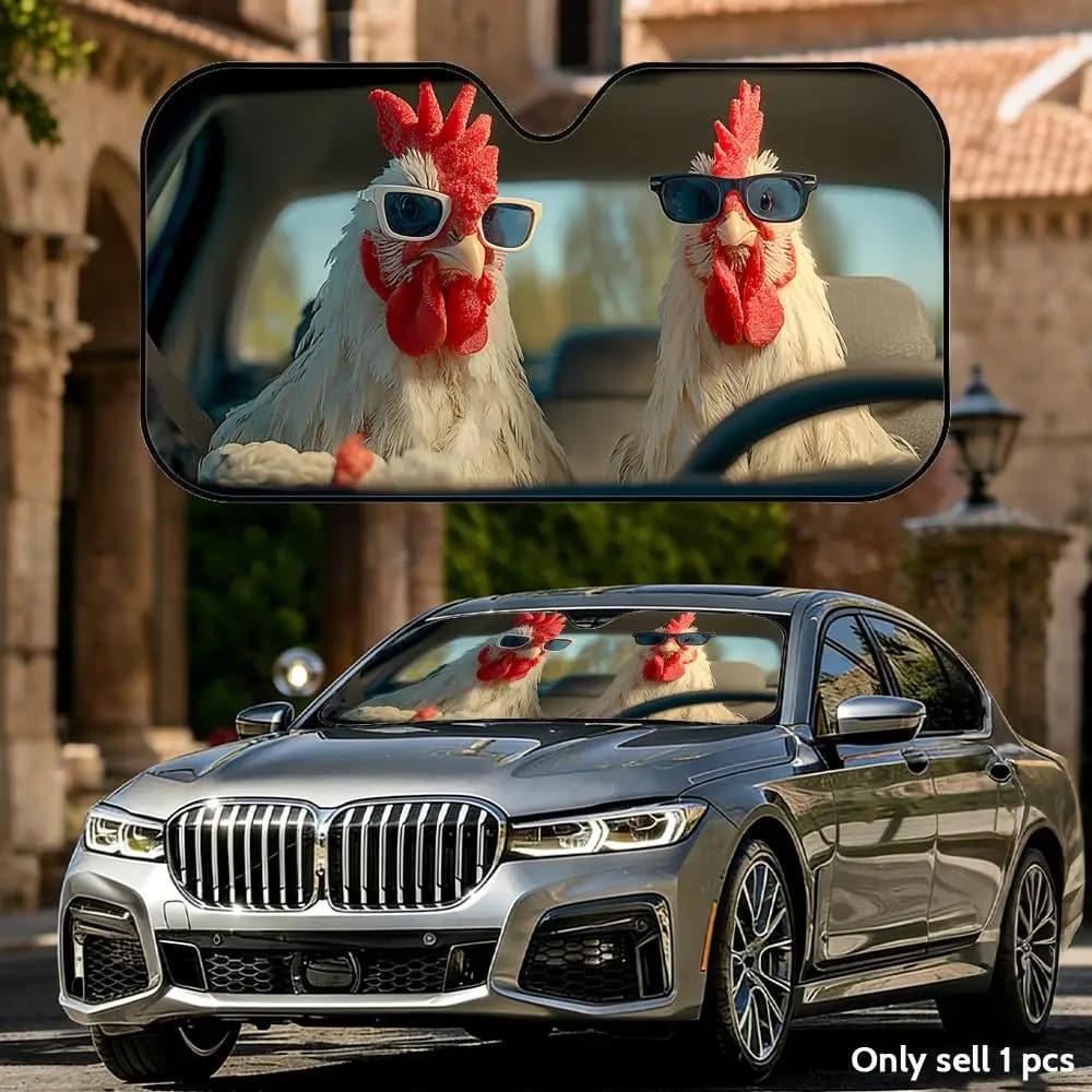 Parasole Pieghevole Universale per Parabrezza Auto a Forma di Pollo con Occhiali, Protezione UV e Isolamento Termico