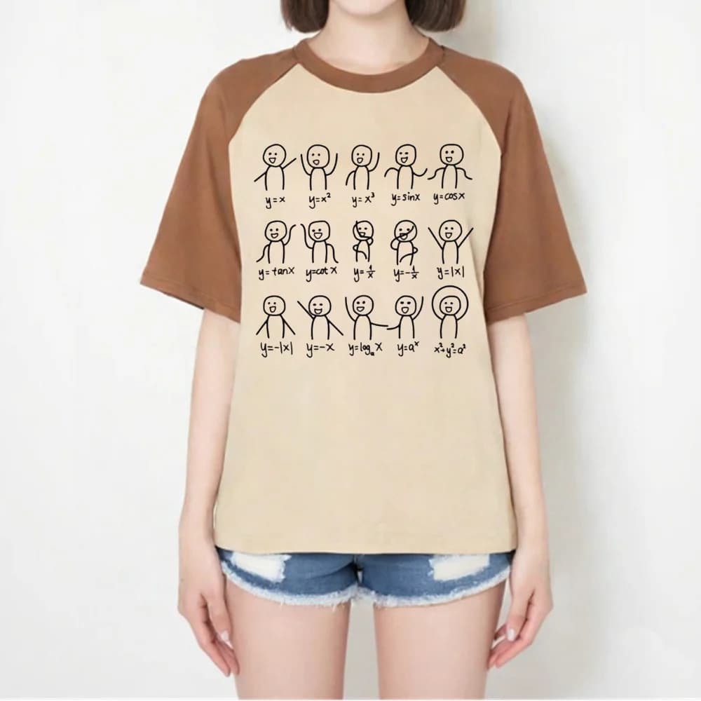Algebraic Dancing Character Mathematical Equation shirt teen harajuku Pop Culture Colorful Punk t-shirt Trendy Comfortable