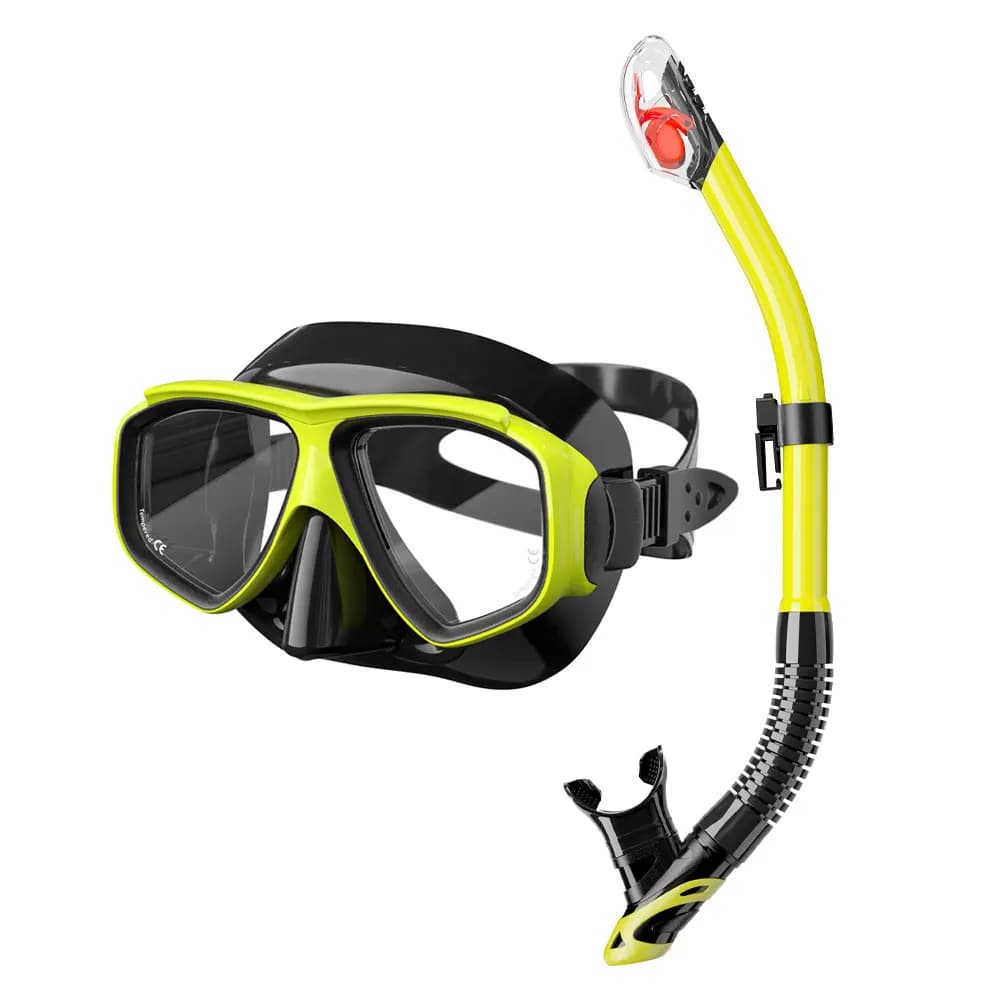 JSJM Professional anti-fog mask for swimming and diving with UV protection, silicone snorkeling glasses and adult pipe sets