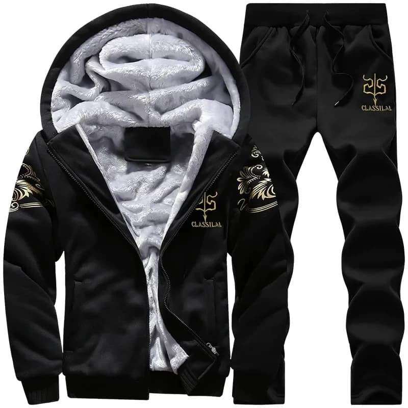 Set sportivi da uomo autunno inverno Giacca cardigan con cappuccio casual Tuta da esterno spessa e calda Felpa con cappuccio con zip + pantaloni Set da due pezzi
