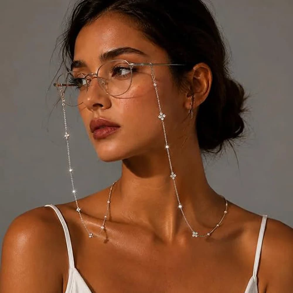 Eyeglass Chain Sunglasses Lanyard Crystal Pearl Clover Anti-Slip Anti-Lost Soft Loop Women Daily Travel Party Elegant Jewel