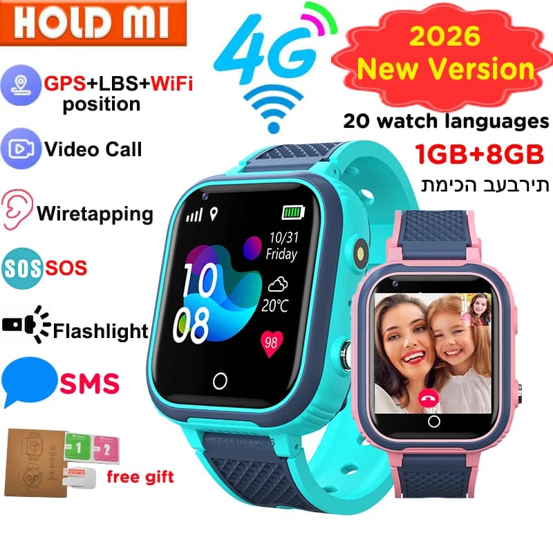 New Update LT21 Smartwatch 4G for Kids with GPS, WIFI, Video call, SOS, Camera, Monitoring, Localization, Telephone Clock for Boys