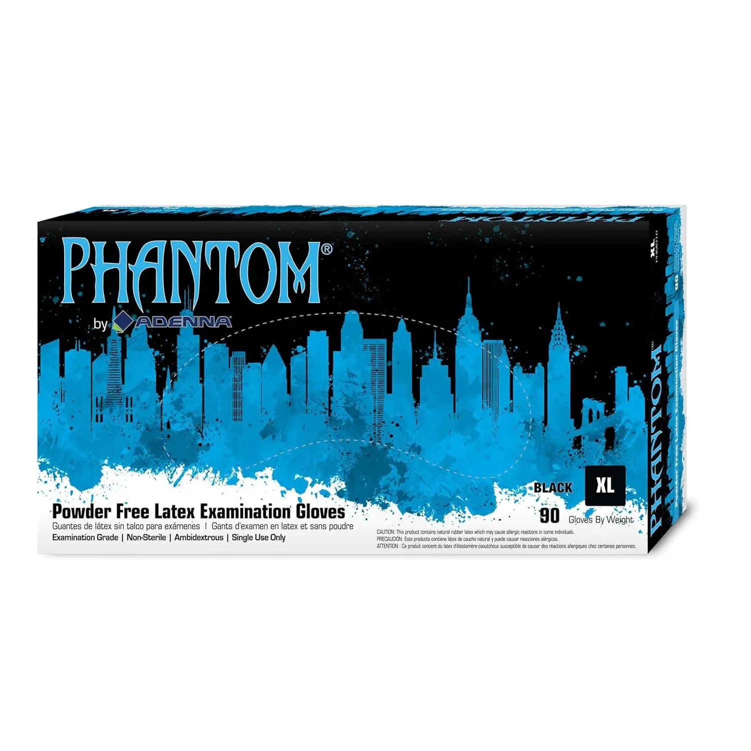Guanti da Esame Phantom in Lattice Senza Polvere, Neri, Extra Large, Spessore 6 Mil, Confezione da 90 per Uso Medico