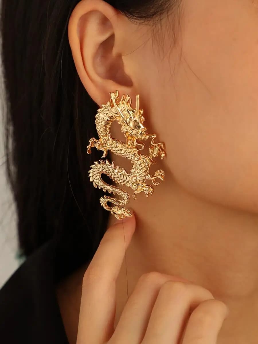 Chinese dragon themed stud earrings for women