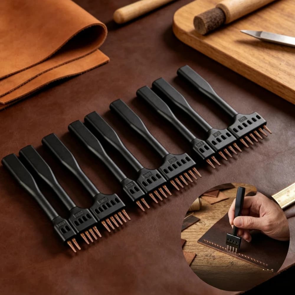 DIY Leather Craft Row Punch 4/5/6MM Round Holes Hand Stitching Auxiliary Punching Tool for Leather Bags Belts Wallets Shoes