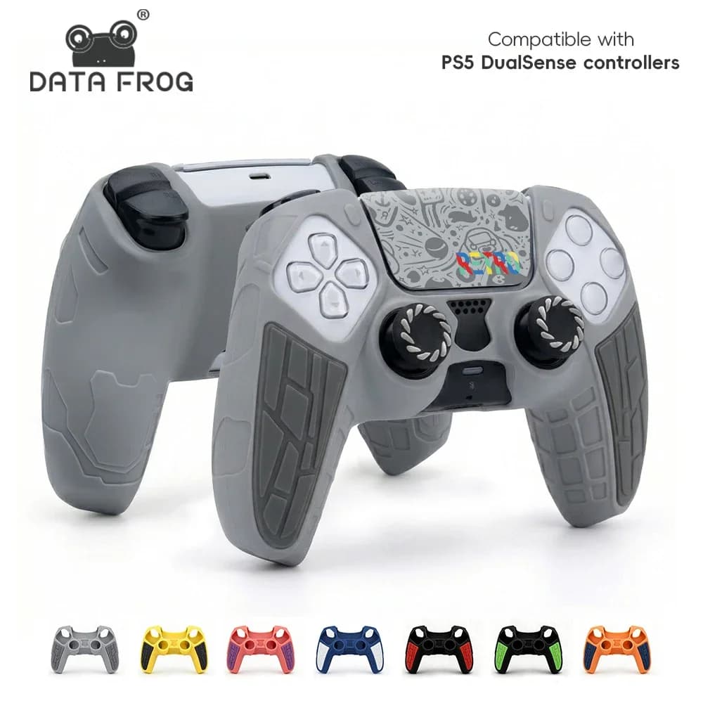 Data Frog Compatibile con PS5 Dualsense Cover in silicone Protezione per la pelle grigia classica retrò con copritasti per il pollice Accessori da gioco