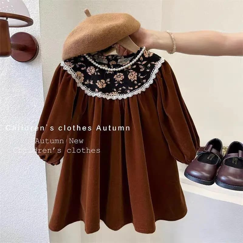 Abbigliamento per bambini alla moda Primavera e autunno Abito da principessa in velluto vintage Ragazza Hepburn Style Kawaii Cappotto casual Set di vestiti
