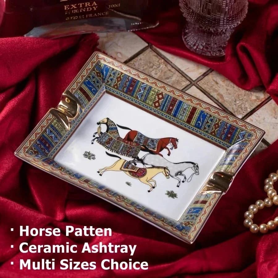 Posacenere per sigari in ceramica con griglia artistica fatta a mano con motivo a cavallo, bel supporto per vassoio di cenere per fumo di lusso, sigari, tavolo per la casa, accessori da scrivania