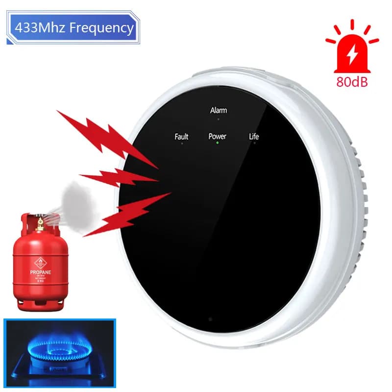 Rilevatore di perdite di gas intelligente da 433 MHz per la sicurezza domestica 80 dB Sensore di gas naturale Rilevatore di allarme per avvelenamento da monossido di carbonio