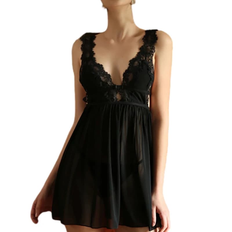 CINOON Summer Woman Nightwear With V-neck Sexy night shirt Casual night shirt Comfortable lace pajamas Solid color fork Bedding