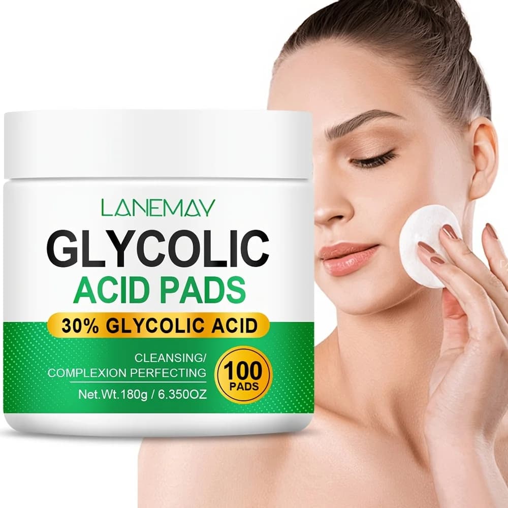 100 glycolic acid bearings with vitamin B5, C and E, brightening facial scales, niacinamide and glycerin infusions, skin cleaning