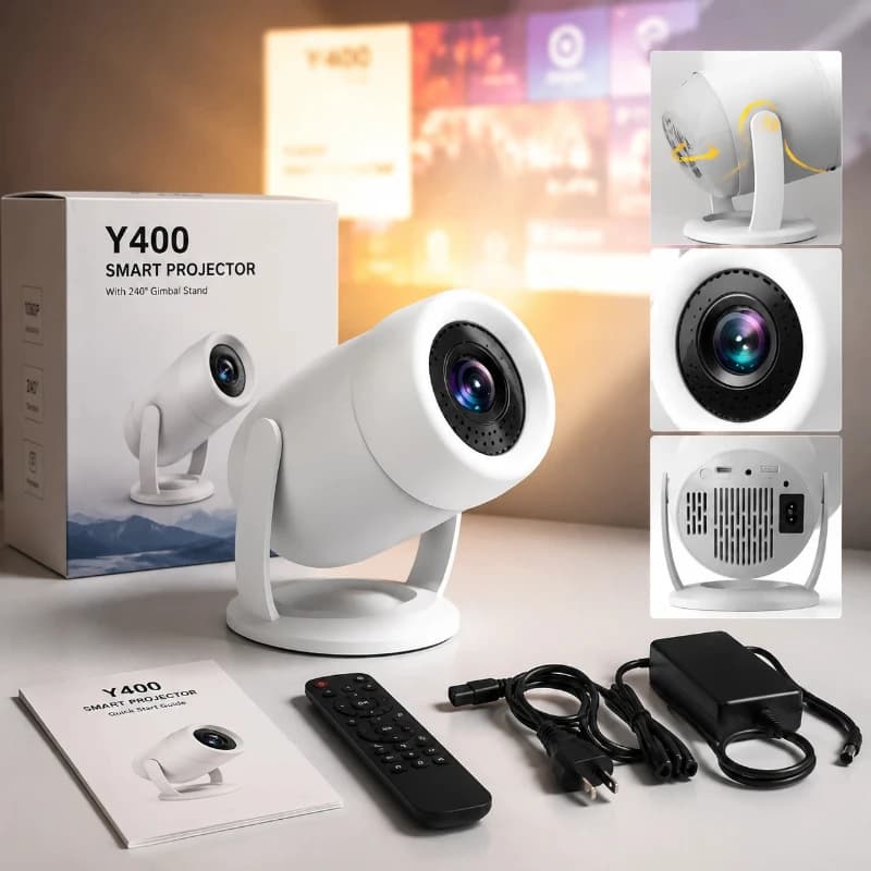 Projector 4k Mini 1080p Full Hd Wireless Screen Mirroring Smartphone Compatible Home Theater Office Outdoor Adjustable Bracket