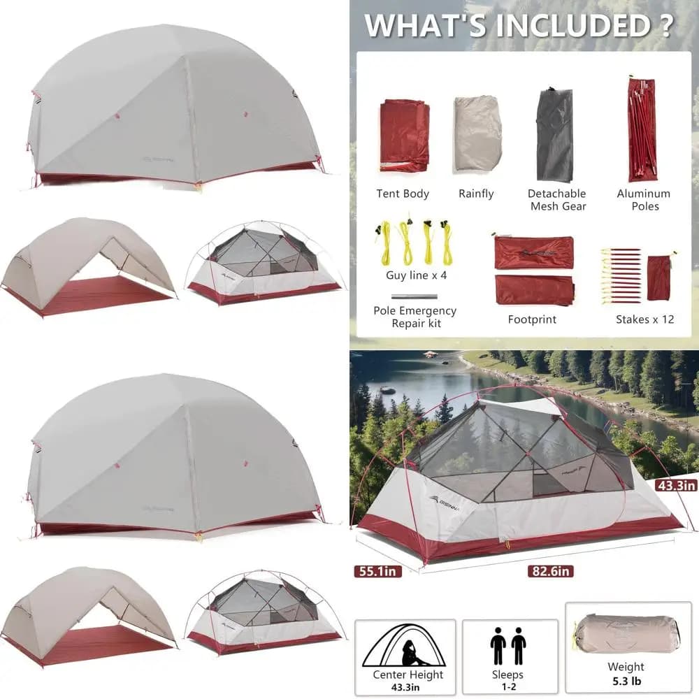 Ultralight backpack for 2 people and 3 seasons with nylon 20D 380T, double layer, independent, footprint and aluminum pole 7001