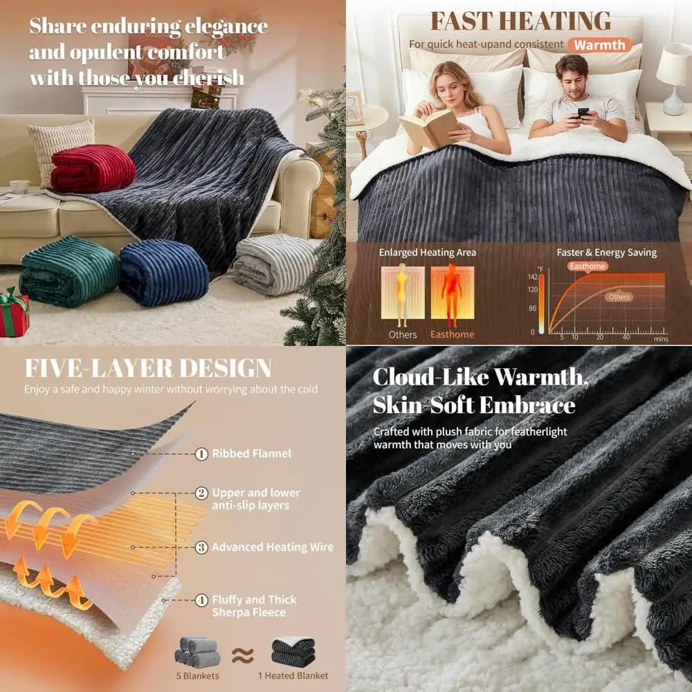 Coperta Elettrica Queen Size a Doppio Controllo 84x90 - 6 Livelli di Calore, Spegnimento Automatico 10 Ore, Morbida Flanella, Protezione da Surriscaldamento, Certificata ETL, Da