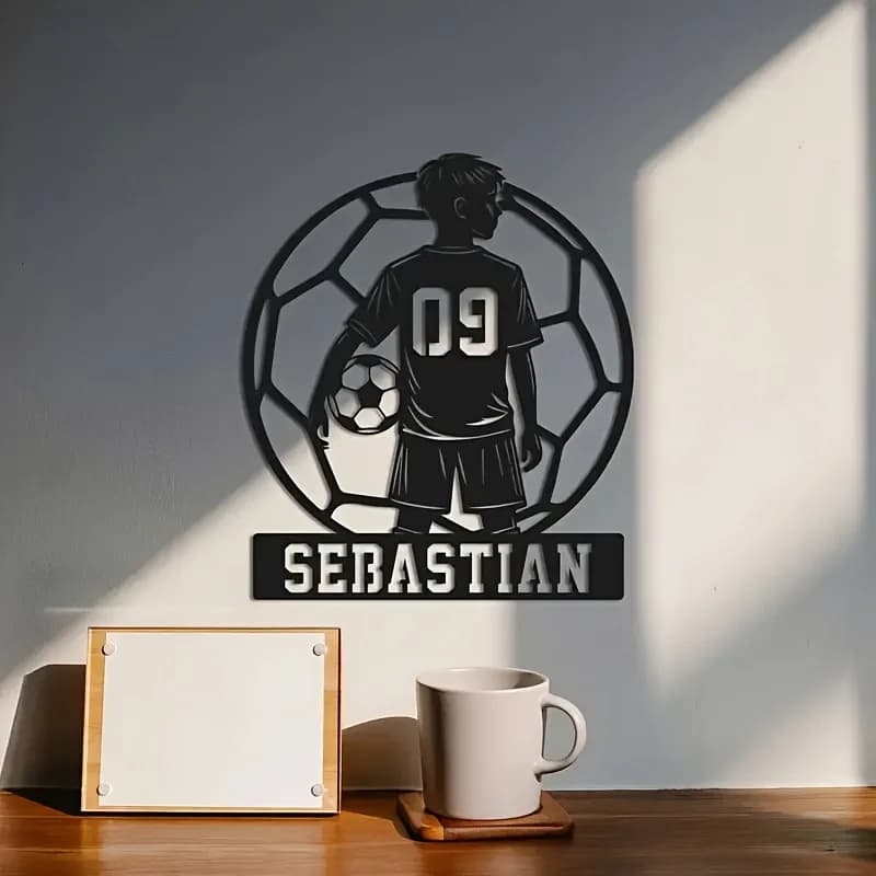 Targa Personalizzabile in Metallo per Calciatori - Numero e Nome Personalizzabili, Targa Decorativa per Interni/Esterni