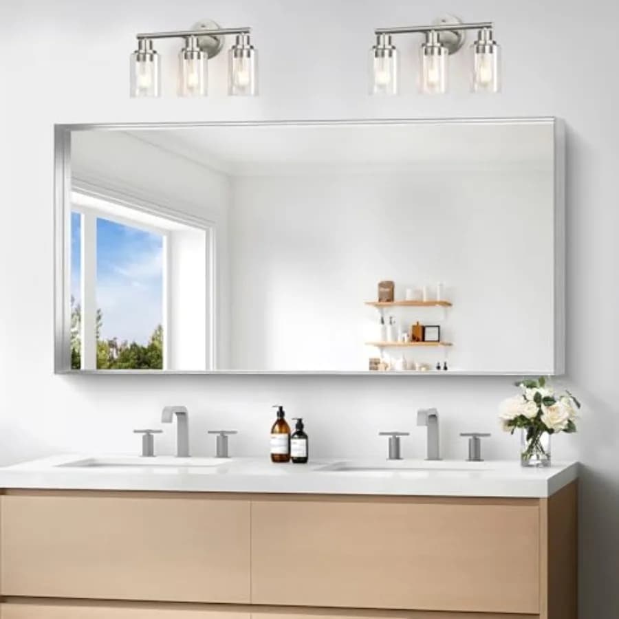 Specchio da Bagno Argentato 24x48 Pollici, Specchio Rettangolare con Cornice, Grande Specchio da Parete per Bagno, Specchio da Toeletta Sopra il Lavabo per Camera da Letto