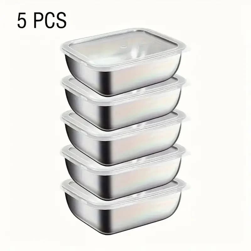 Scatole per la preparazione dei pasti impilabili per la conservazione degli alimenti in acciaio inossidabile da 5 pezzi per il pranzo del frigorifero della cucina, ideali per la preparazione dei pasti, cucina da viaggio