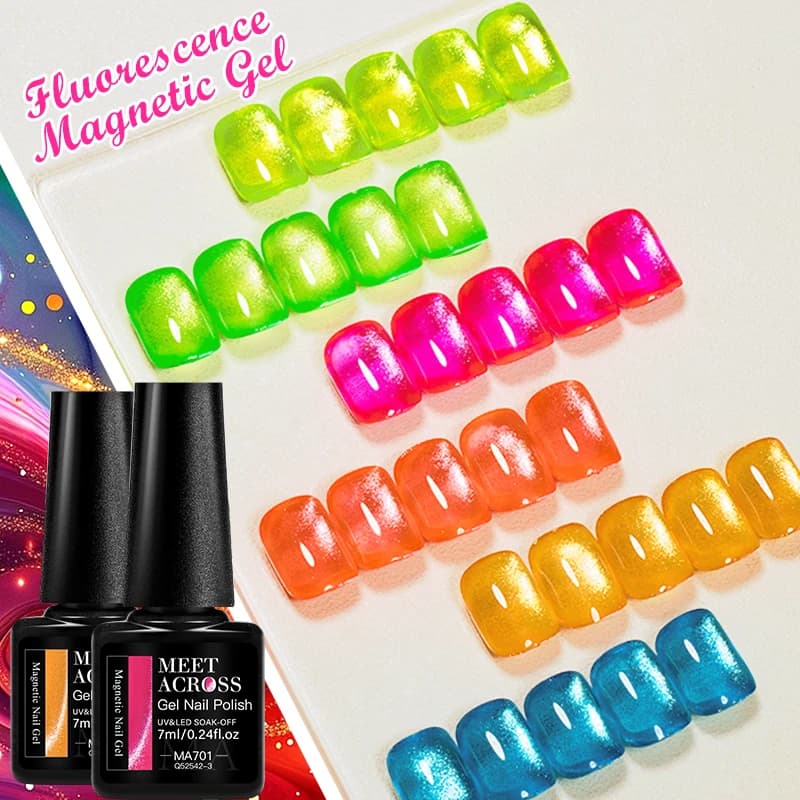 MEET ACROSS 7ml Smalto per unghie gel magnetico gatto fluorescente Glitter Sparklly Apassionato Summer Fruit Series Gel Nail Art Varnish