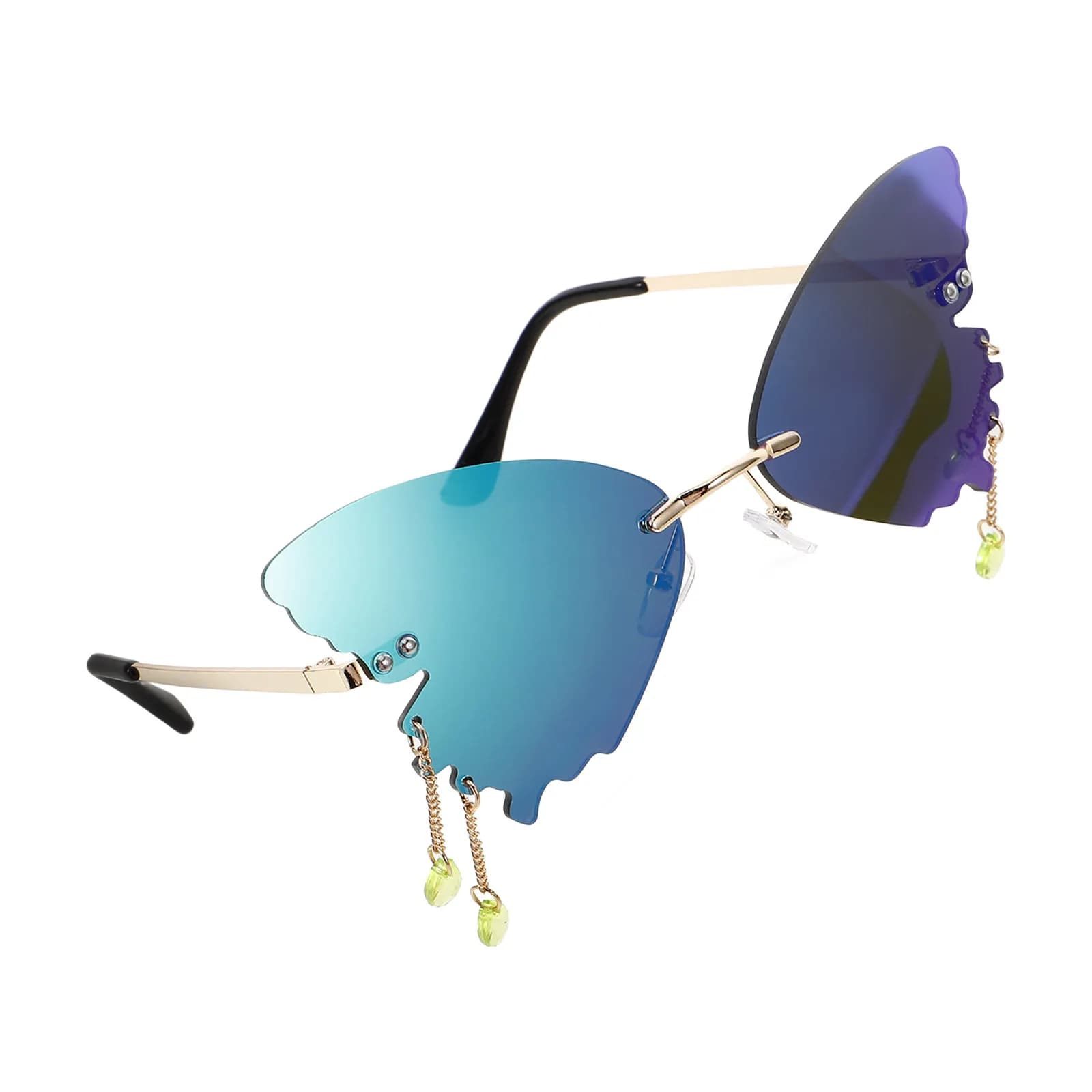 Occhiali da Sole Senza Montatura a Farfalla con Strass, Eleganti per Festival e Feste, Accessorio Fotografico per Donne