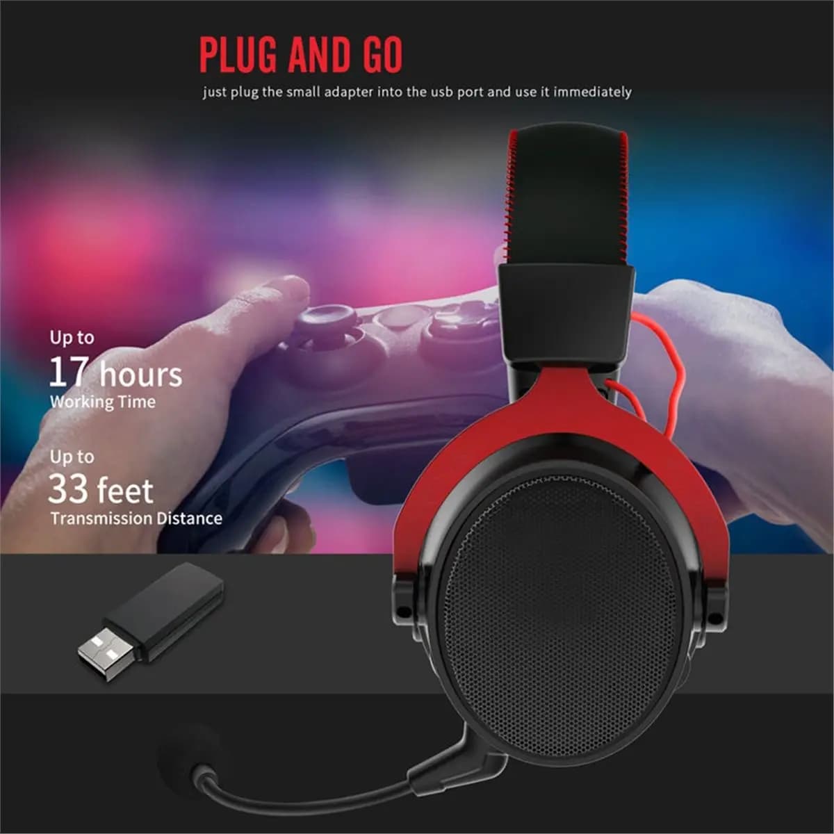 Wireless Gaming Headset Plastic + Artificial Leather Gaming Headset with Microphone
