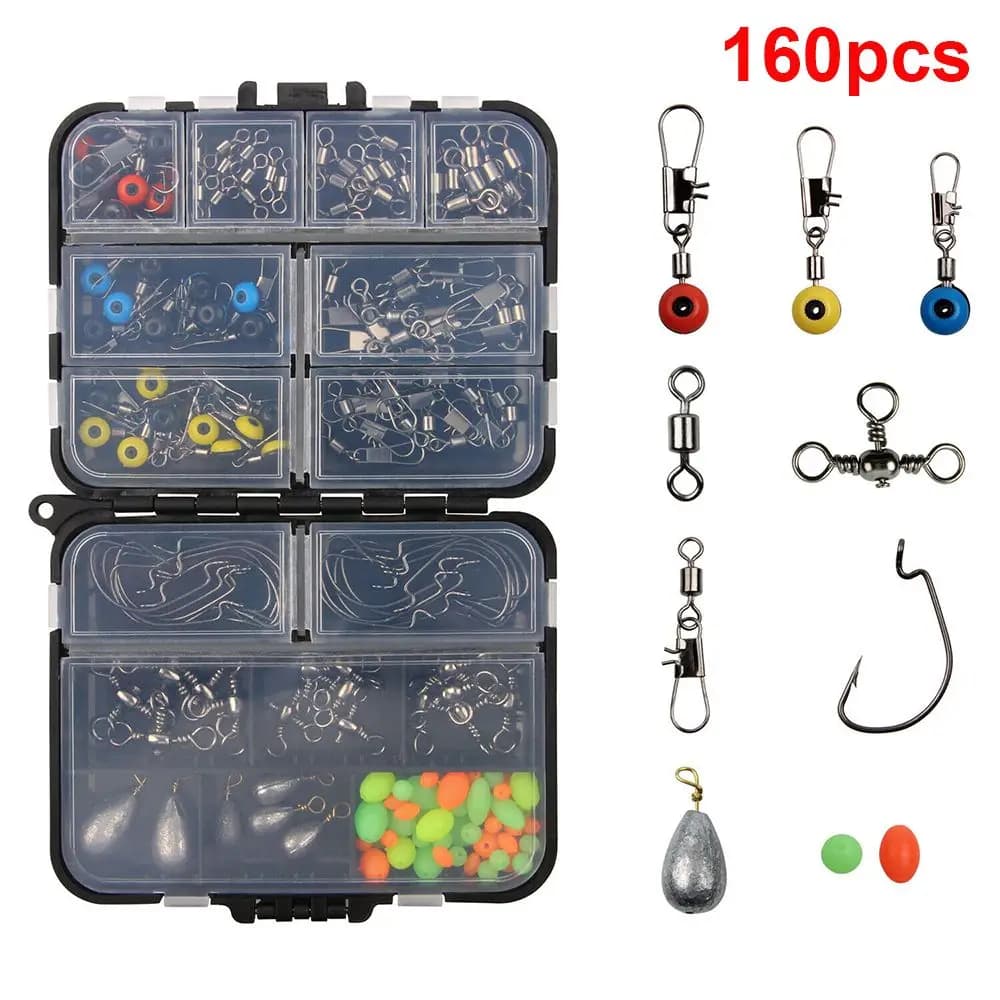 Kit di Accessori da Pesca 160 Pezzi: Piombi, Girelle, Ami, Perline - Scatole e Attrezzi per la Pesca
