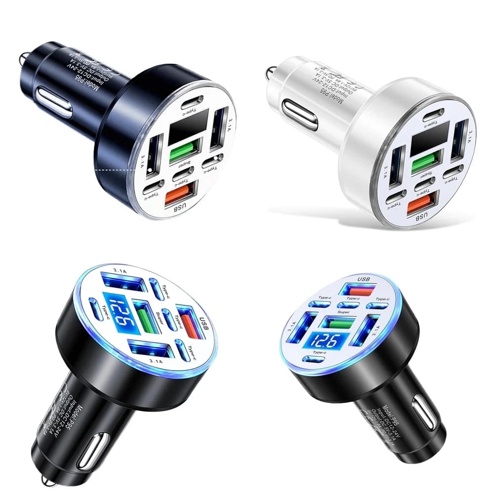UYUXIO Caricabatterie da Auto USB C 8 in 1 Super Veloce con Display di Tensione per iPhone Samsung Telefoni Android
